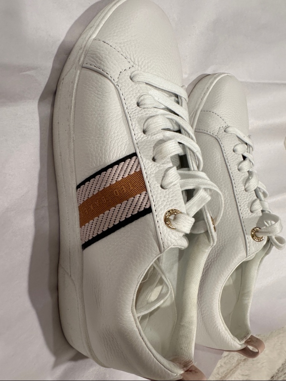 Ted Baker Women's White Leather-Style Casual Sneakers with Stripe Detail - Picture 1 of 6
